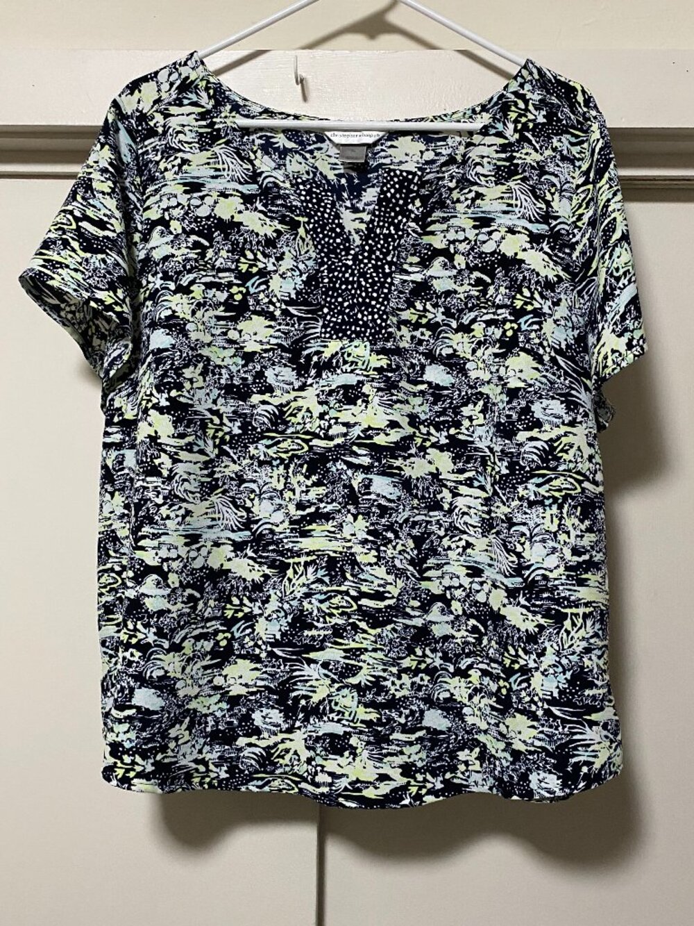 Christopher & Banks, short sleeve, multi-design blouse, size XL